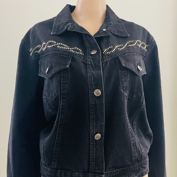 Bianca Maria Caselli Vintage Denim Jacket Black - Size Large - Picture 1 of 8